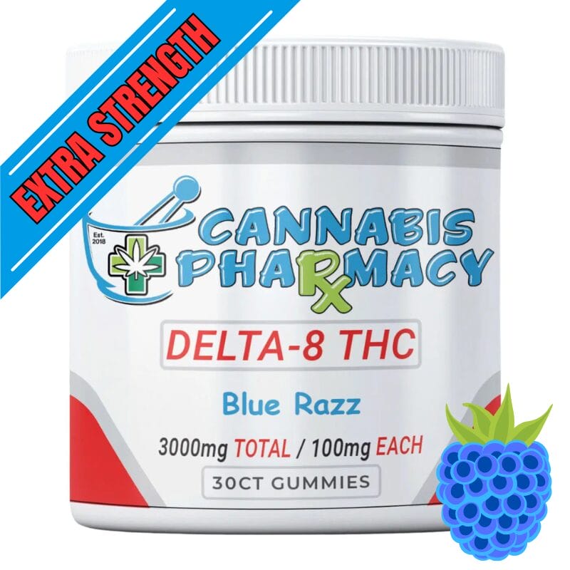 Cannabis Pharmacy Delta-8 THC Gummies | 100mg – Blue Raspberry – 30ct
