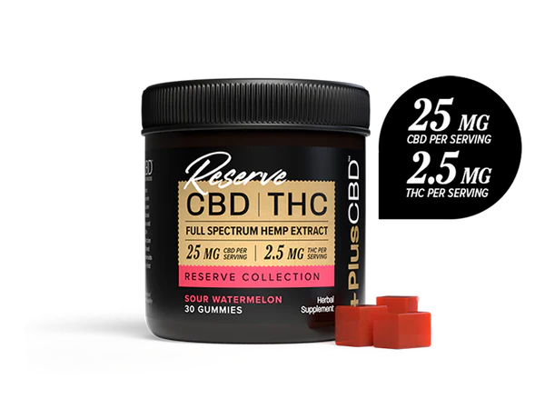 PlusCBD CBD Gummies Reserve 25mg CBD | 2.5mg THC 30ct Sour Watermelon Best Price