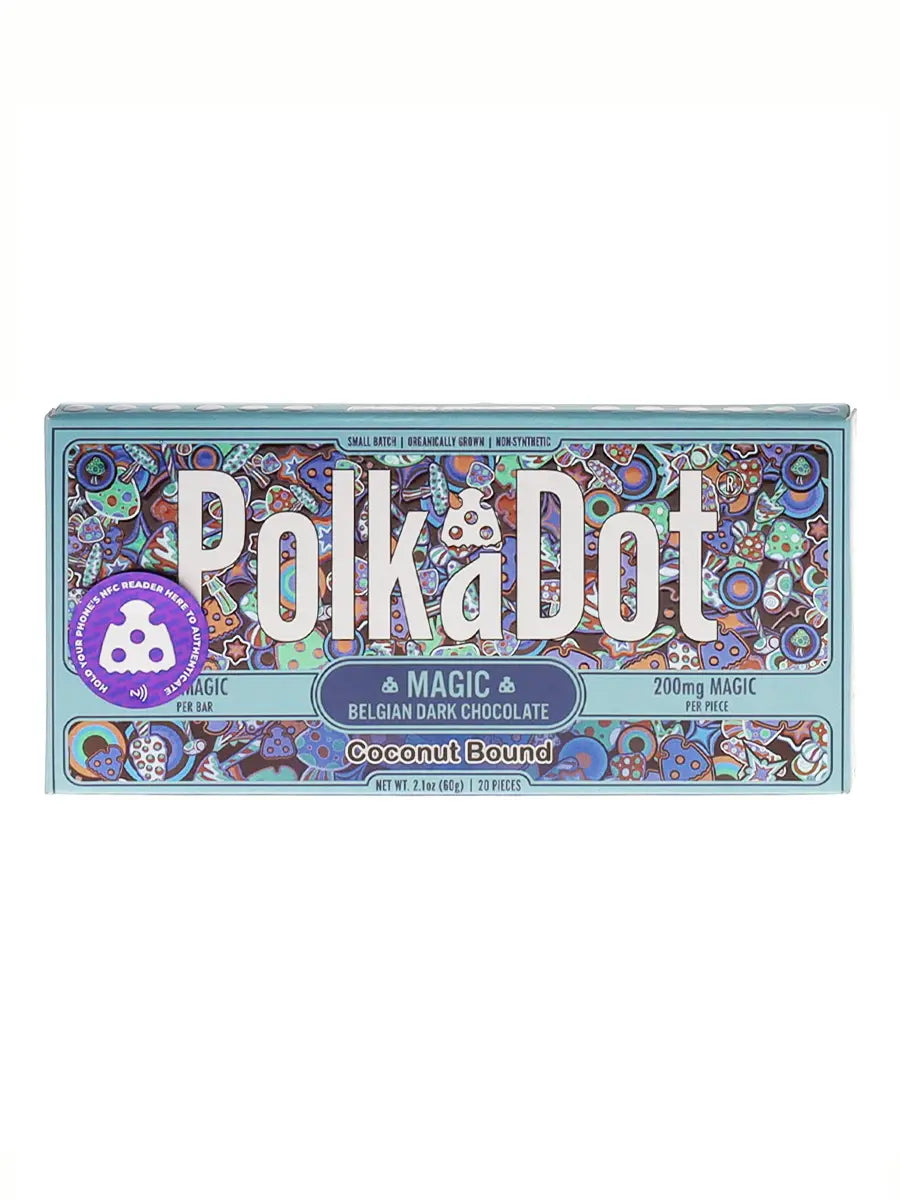 Coconut Bound PolkaDot Magic Mushroom Belgian White Chocolate 200mg Magic Per Piece Best Price