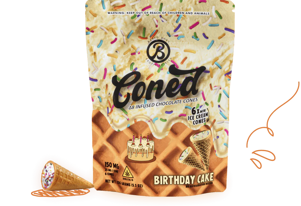 Baked Bags | THC Cones – Birthday Cake Edibles | D9 THC Infused Chocolate Cones | 25mg – 6ct