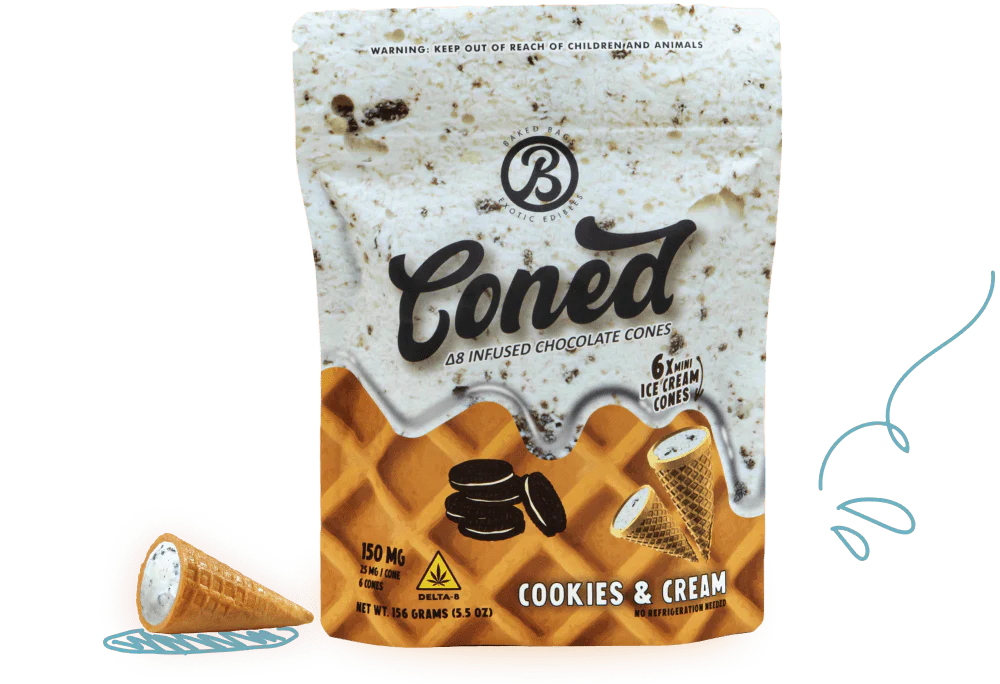 Baked Bags | THC Cones – Cookies & Cream Edibles | D9 THC Infused Chocolate Cones | 25mg – 6ct