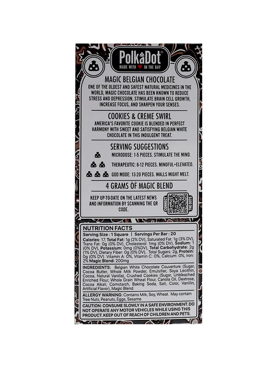 Cookies & Creme Swirl PolkaDot Magic Mushroom Belgian White Chocolate 200mg Magic Per Piece Best Price