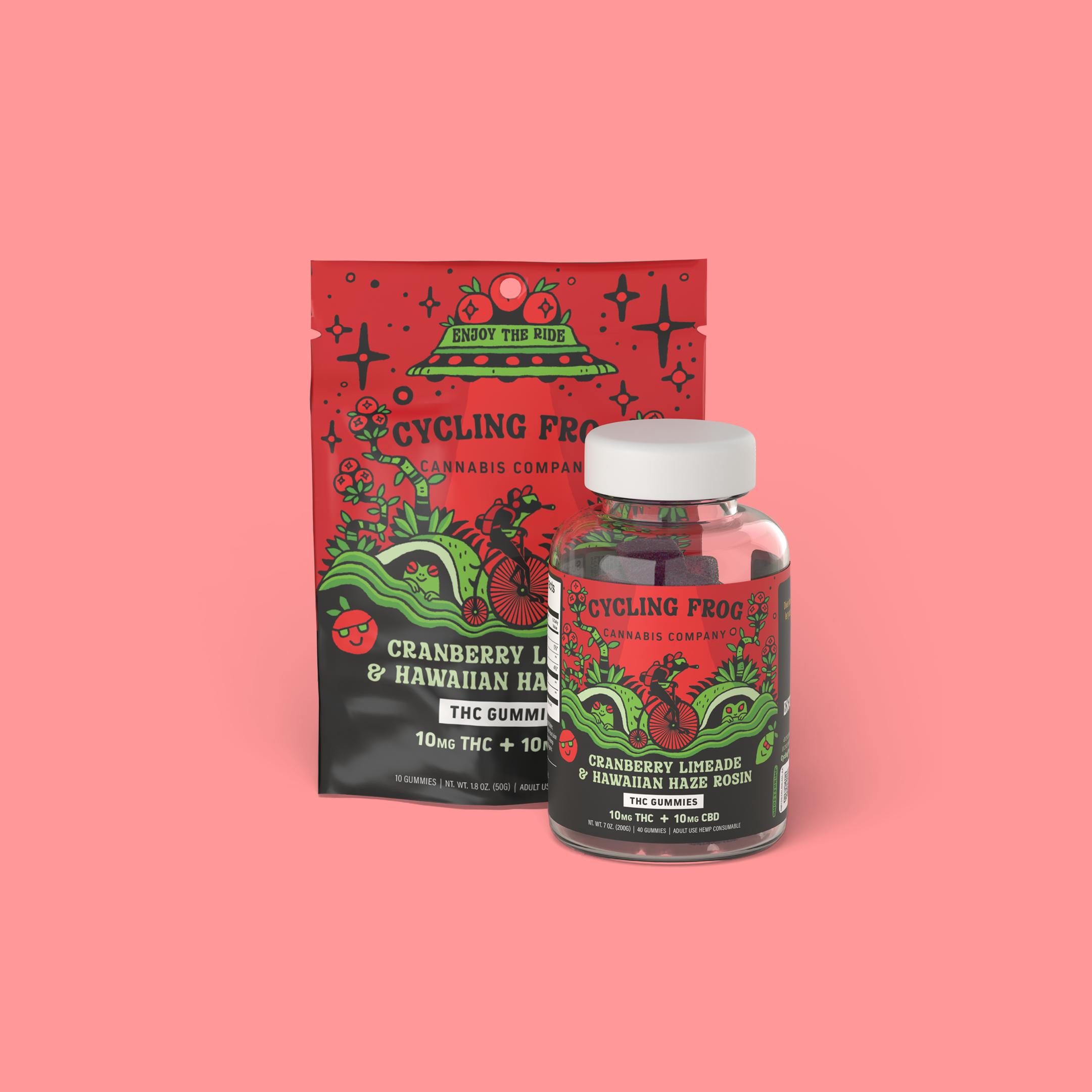 Cranberry Limeade Rosin Gummies, 10mg THC + 10mg CBD