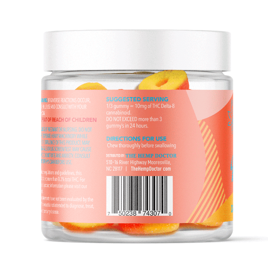 The Hemp Doctor 30mg D8 Peach Ring Gummies
