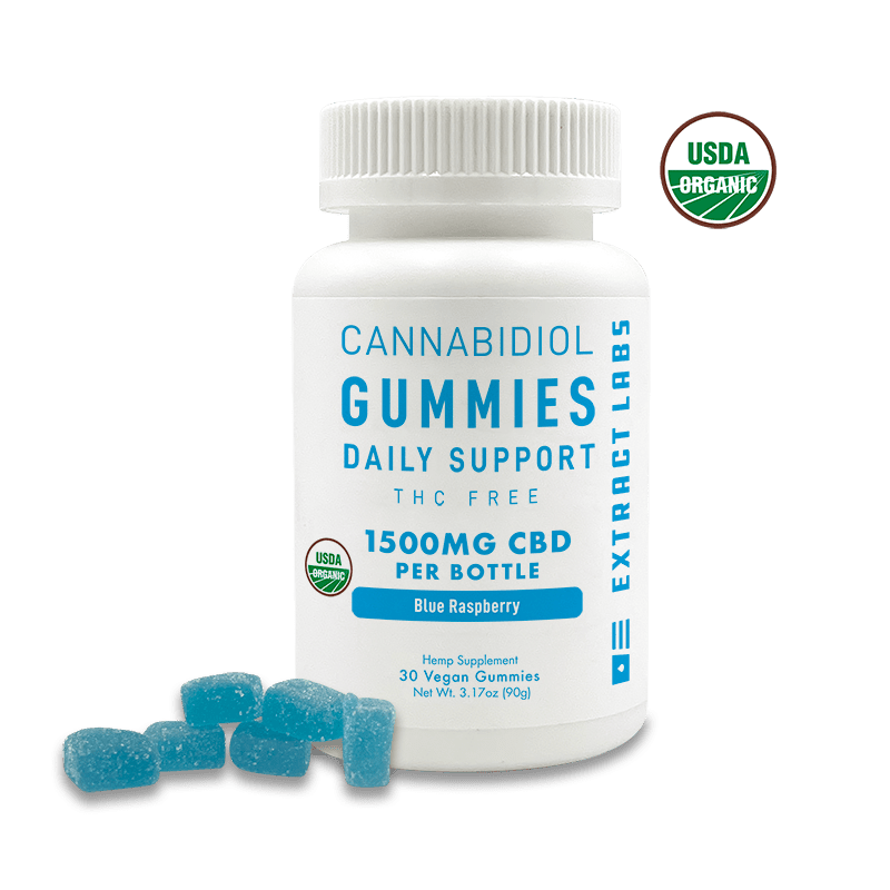 Extract Labs Organic CBD Isolate Gummies | Daily Support | Blue Raspberry