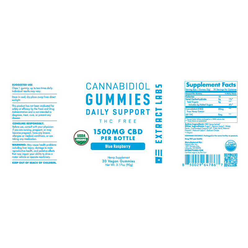 Extract Labs Organic CBD Isolate Gummies | Daily Support | Blue Raspberry