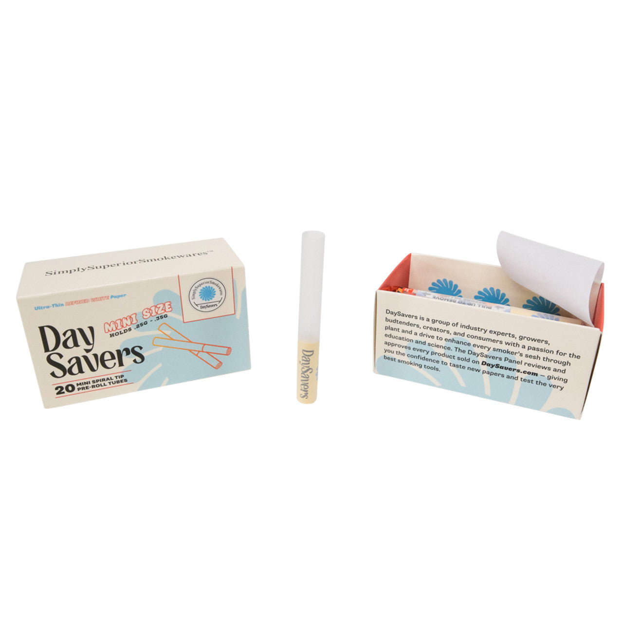 DaySavers Minis Refined White Artisan Pre Rolled Tubes - 20 Pack
