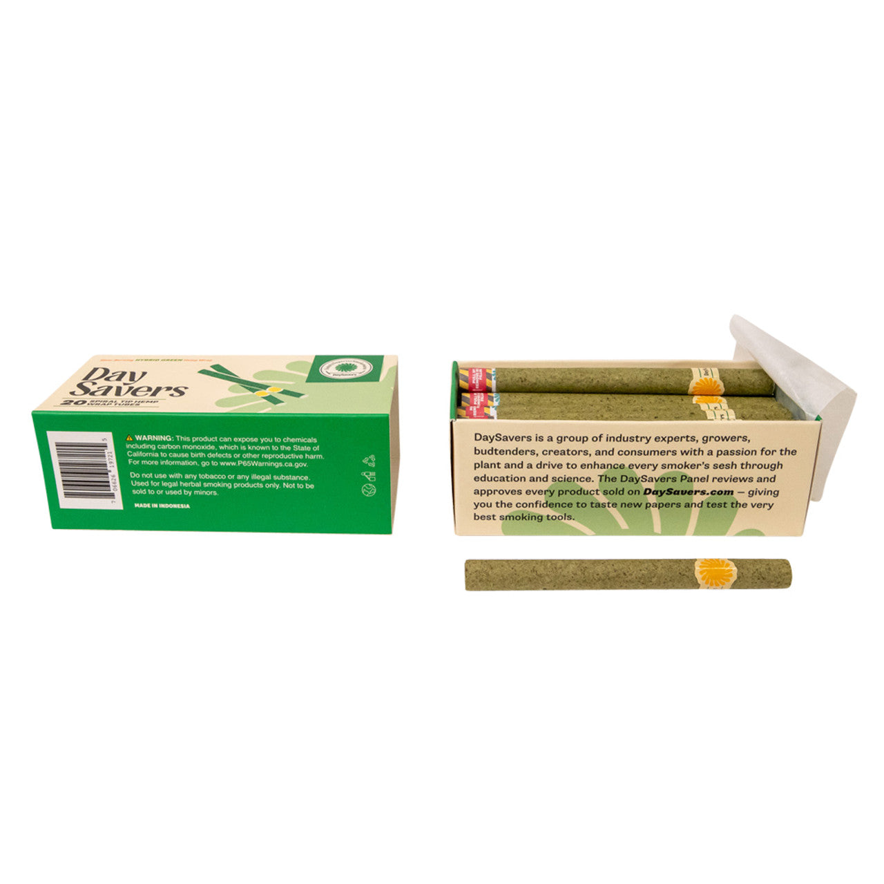 DaySavers Half Gram 1 1/4 Green Hybrid Hemp Blunt Wrap Artisan Pre Rolled Tubes with Spiral Filter Tips [Pack of 20 Tubes]