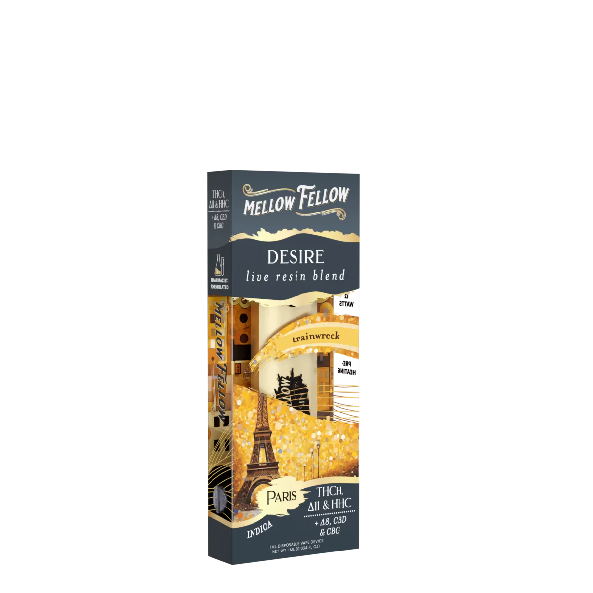 Mellow Fellow Desire Blend - Destination: Paris - Live Resin 1ml Disposable Vape - Trainwreck (Indica) Best Price