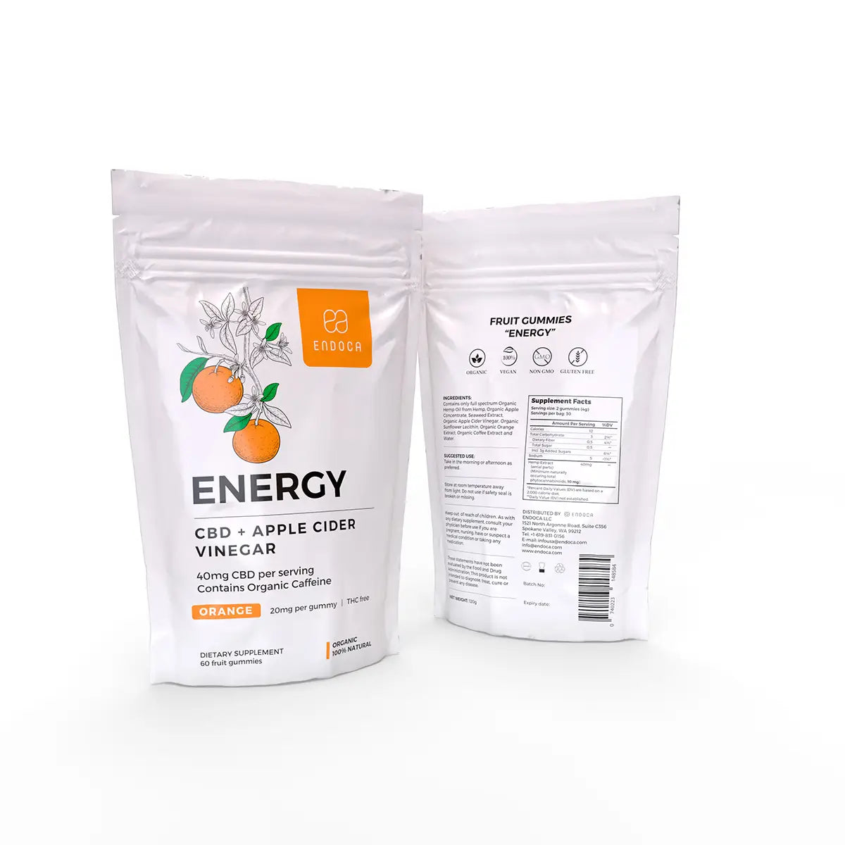 Endoca CBD Gummies “Energy” 1200 mg CBD, THC Fri, Orange