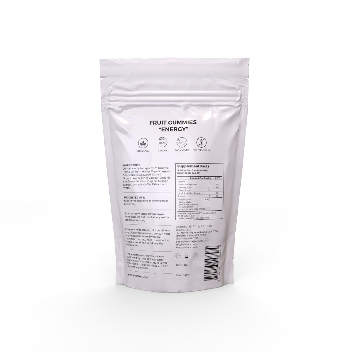 Endoca DE CBD Gummies „Energy“ 1200 mg CBD, THC Free, Orange