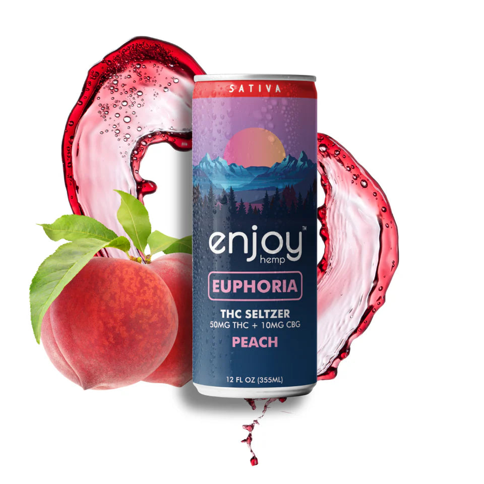 Enjoy Hemp 50mg THC + 10mg CBG Peach Seltzer for Euphoria (Sativa) | Megadose Uplifting, Alcohol-Free Drink Best Price