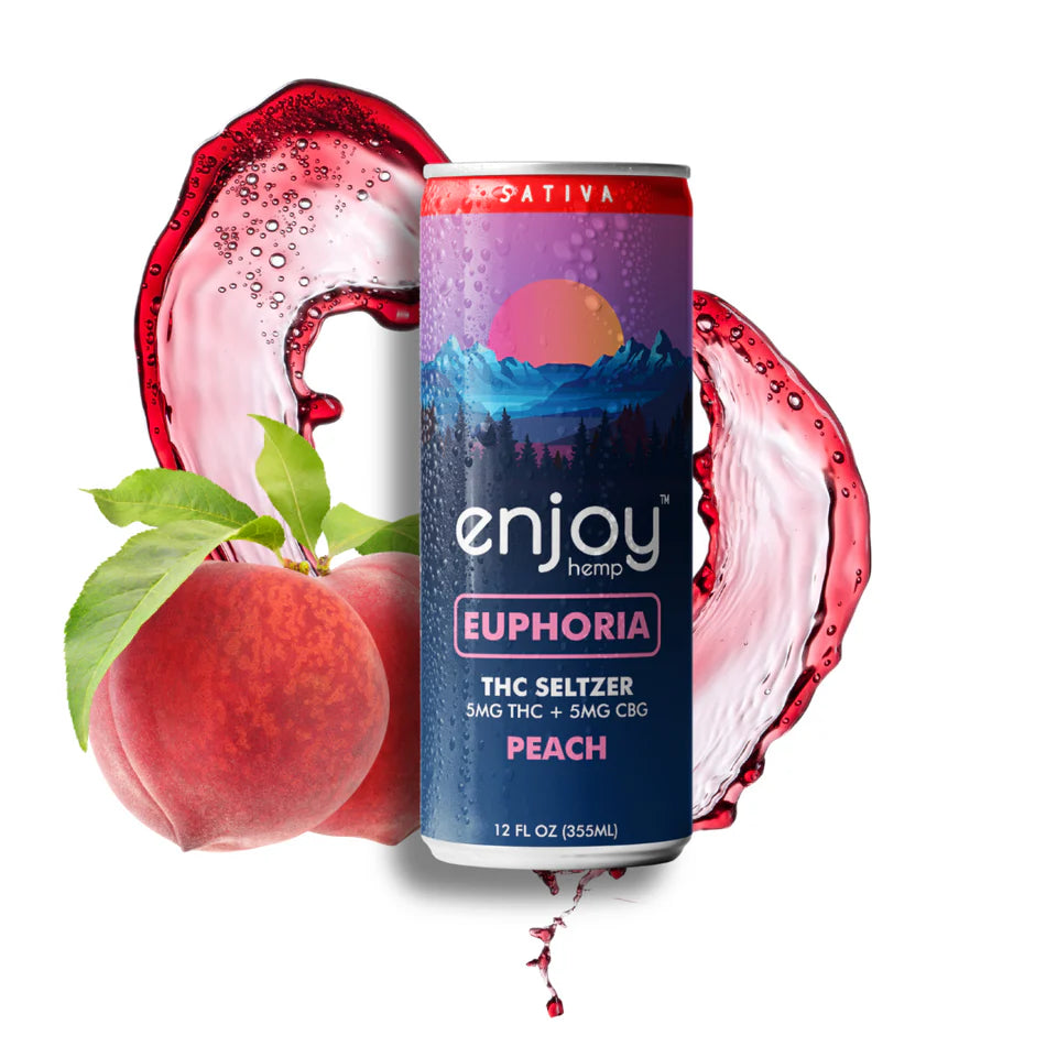 Enjoy Hemp 5mg THC + 5mg CBG Peach Seltzer for Euphoria (Sativa) | Microdose Uplifting, Alcohol-Free Drink Best Price