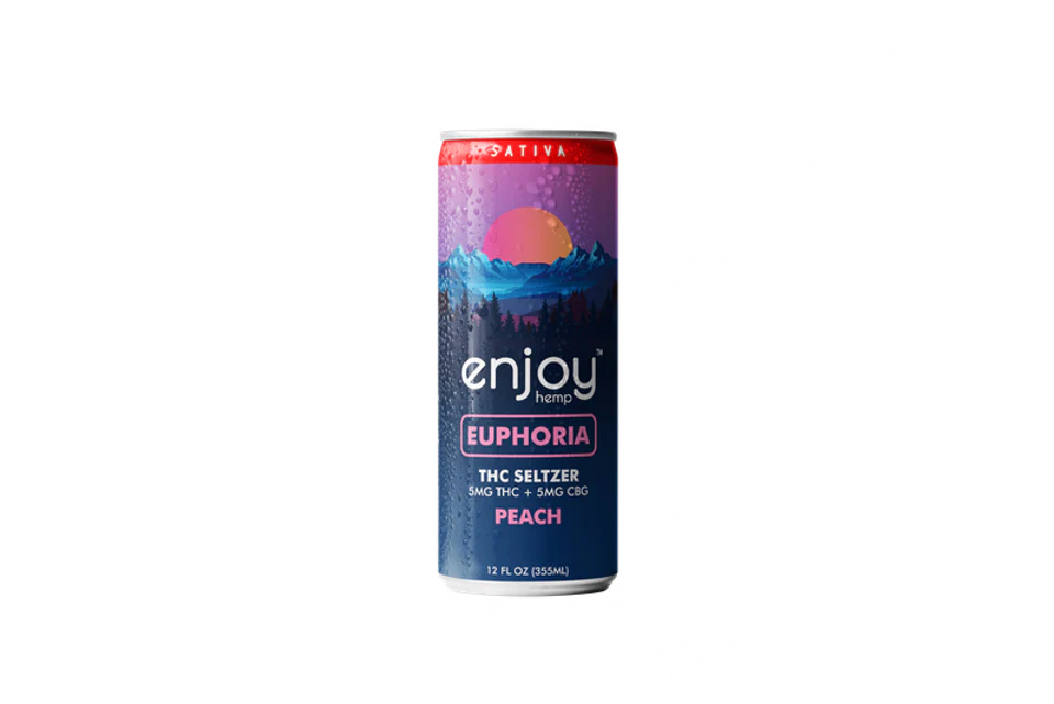 Enjoy Hemp 5mg THC + 5mg CBG Peach Seltzer for Euphoria (Sativa) | Microdose Uplifting, Alcohol-Free Drink Best Price