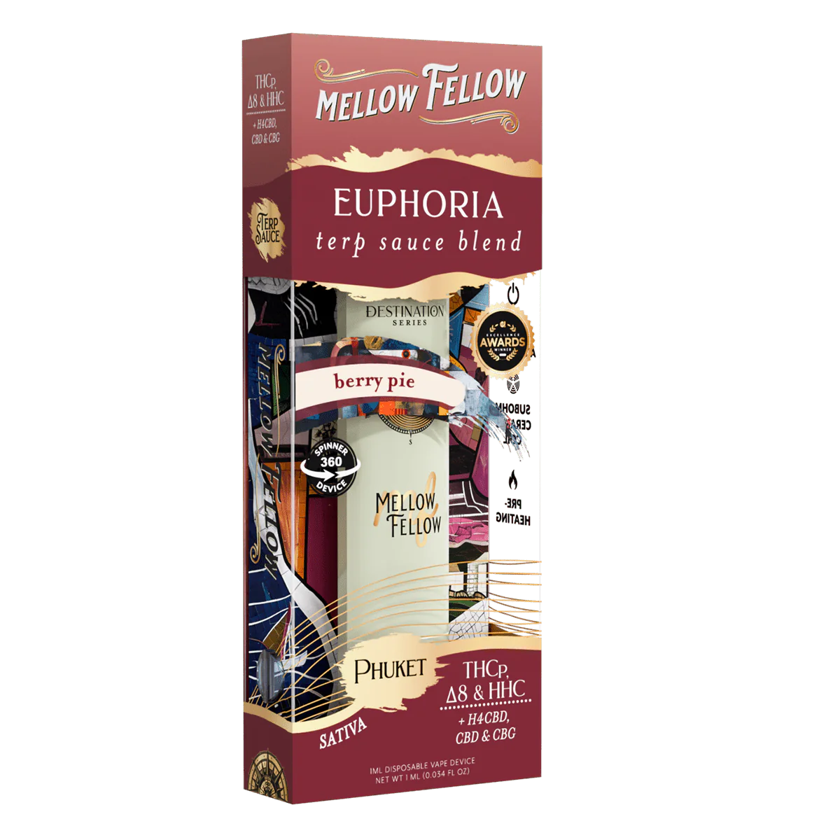 Mellow Fellow Euphoria Blend - Terp Sauce 1ml Disposable Spinner Vape - Berry Pie (Sativa) Best Price
