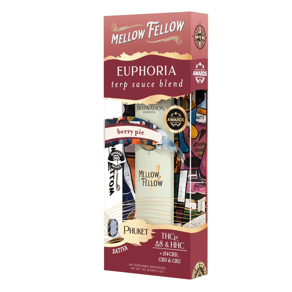 Mellow Fellow Euphoria Blend - Terp Sauce 1ml Disposable Spinner Vape - Berry Pie (Sativa) Best Price