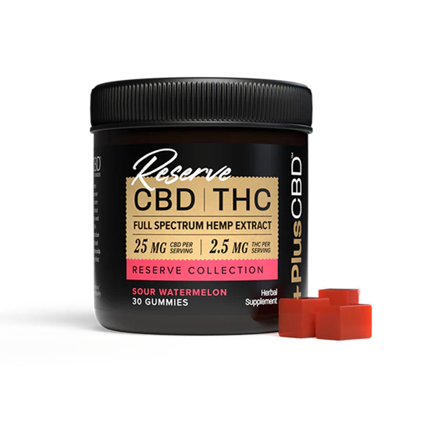 PlusCBD CBD Gummies Reserve 25mg CBD | 2.5mg THC 30ct Sour Watermelon Best Price