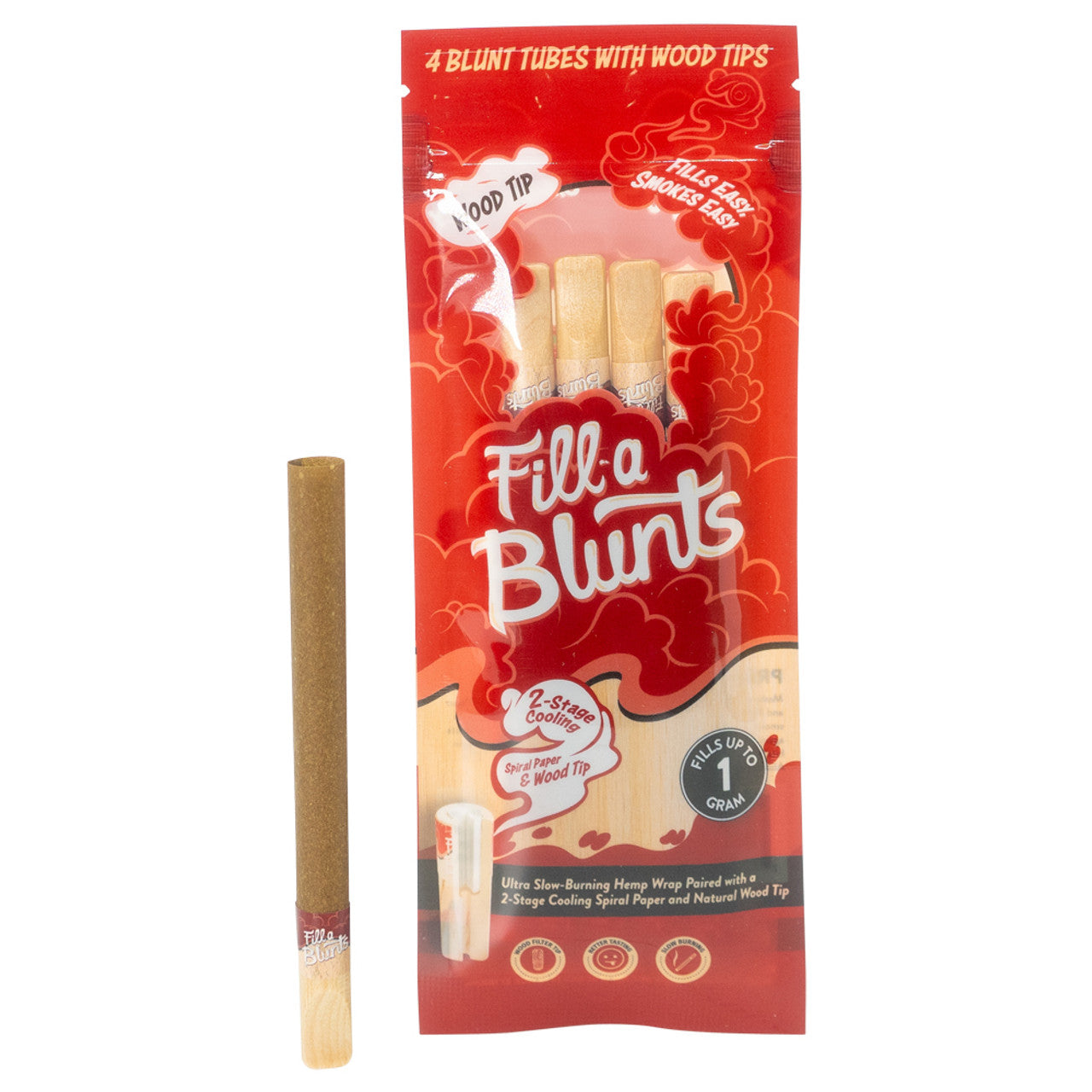 Fill-a Blunts King Size 1 Gram Pre-Rolled Blunt Tubes with Wood Filter Tips [Pack of 4 Blunt Tubes]
