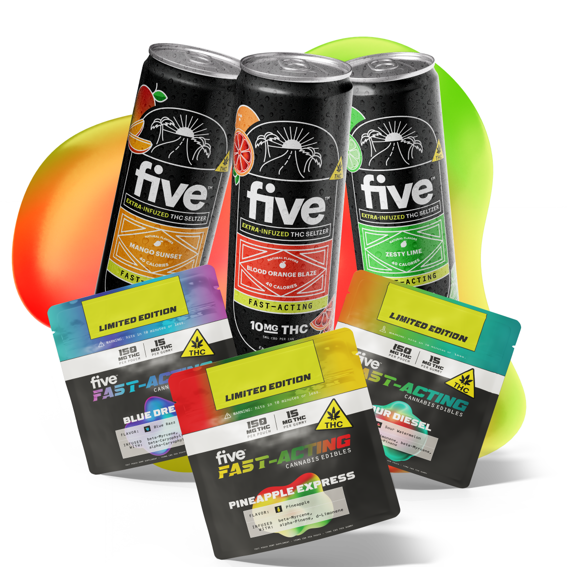Five CBD high dose gummy & drink bundle