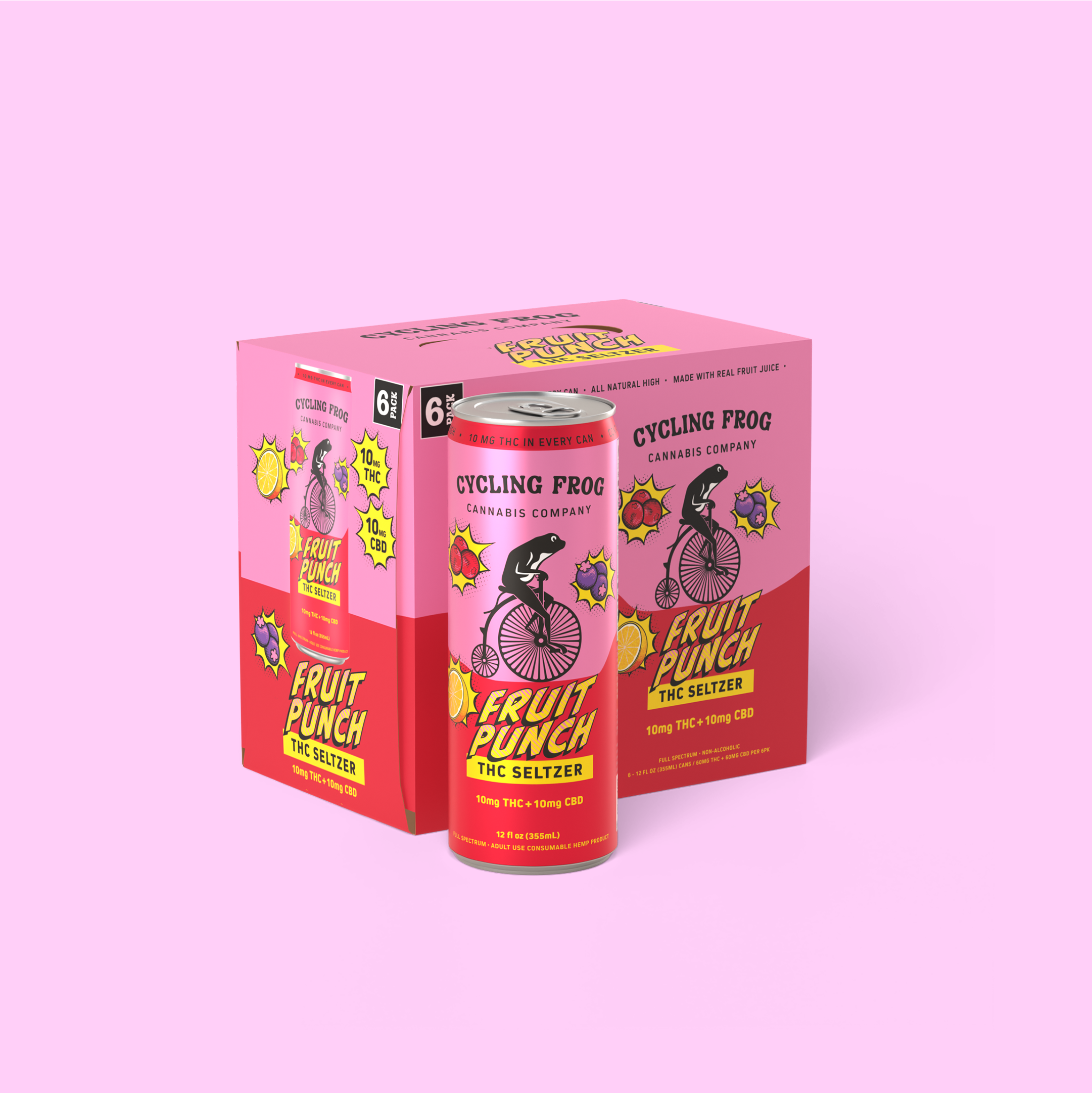 Fruit Punch THC Seltzer, 10mg THC + 10mg CBD