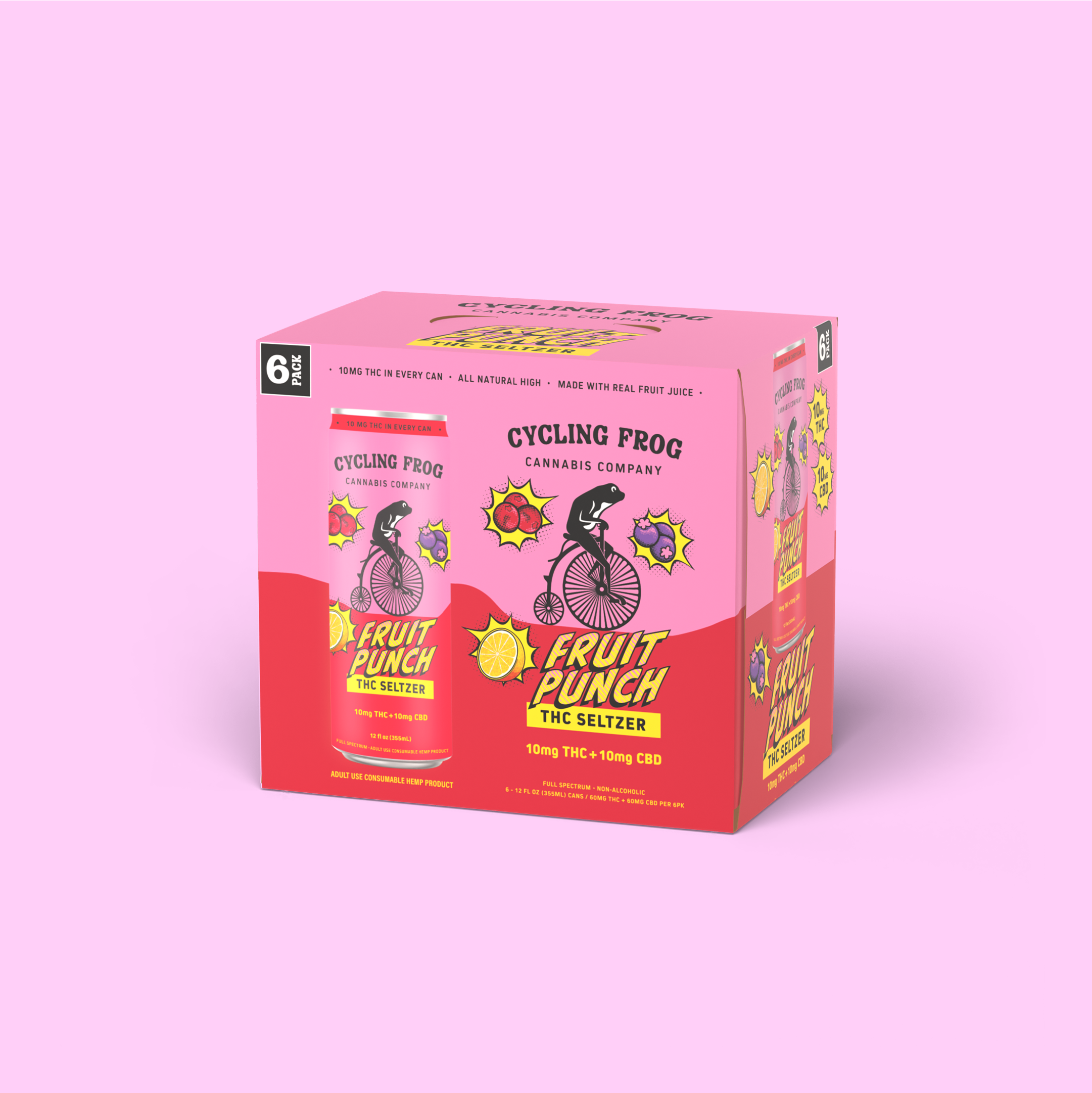 Fruit Punch THC Seltzer, 10mg THC + 10mg CBD