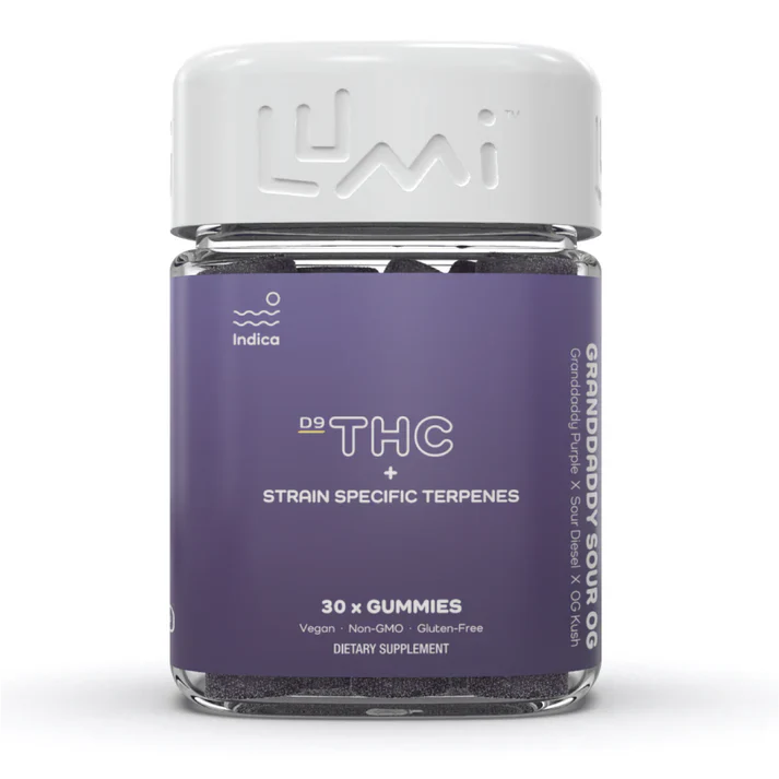Lumi Labs | THC Gummies – Granddaddy Sour OG | 5mg D9 + 5mg Strain Specific Terpenes – 30ct