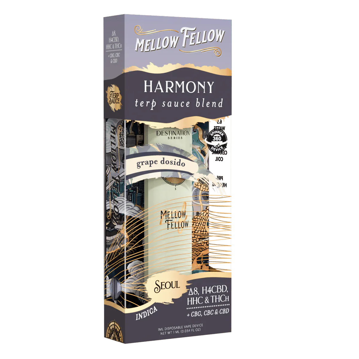 Mellow Fellow Harmony Blend - Terp Sauce 1ml Disposable Spinner Vape - Grape Dosidos (Indica) Best Price