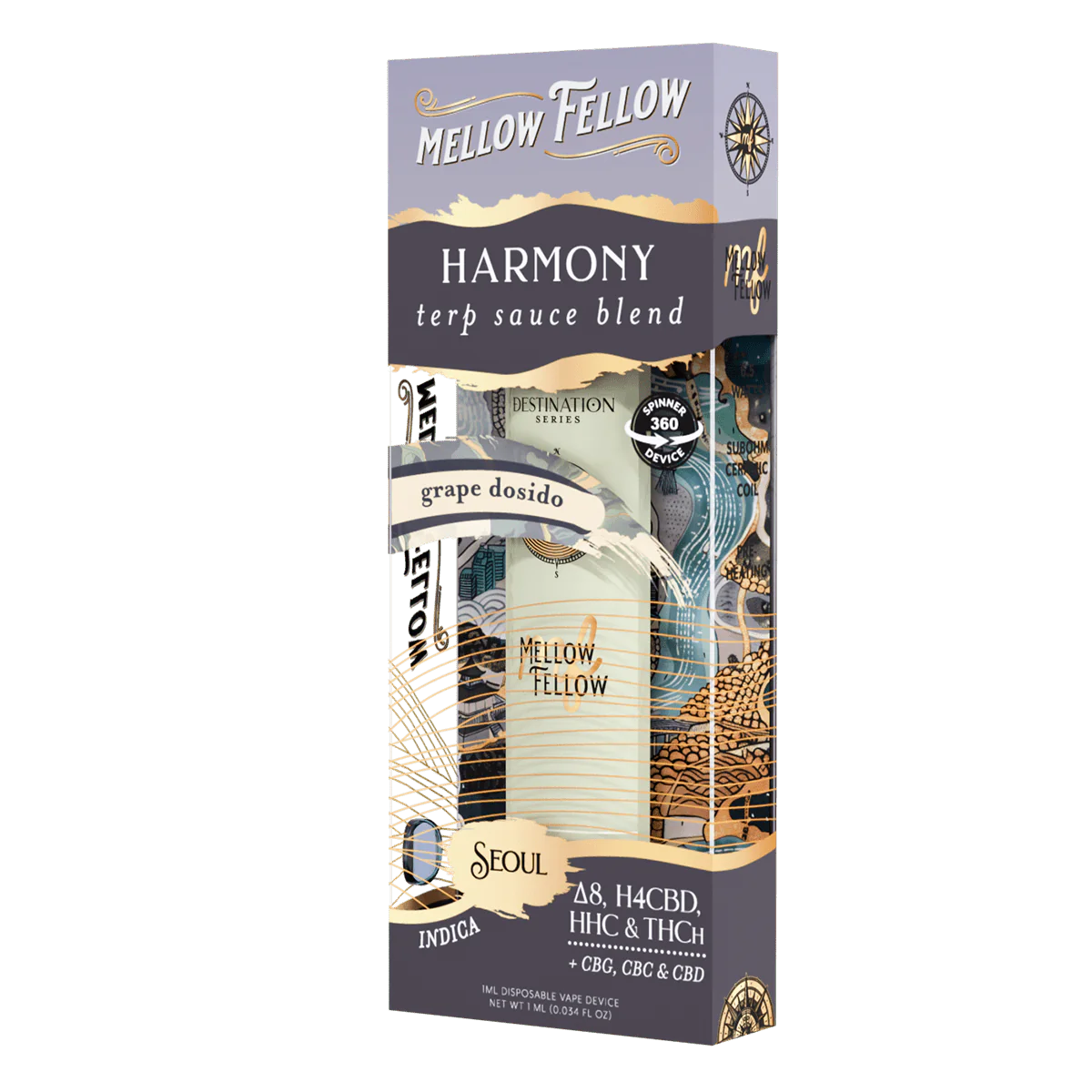 Mellow Fellow Harmony Blend - Terp Sauce 1ml Disposable Spinner Vape - Grape Dosidos (Indica) Best Price