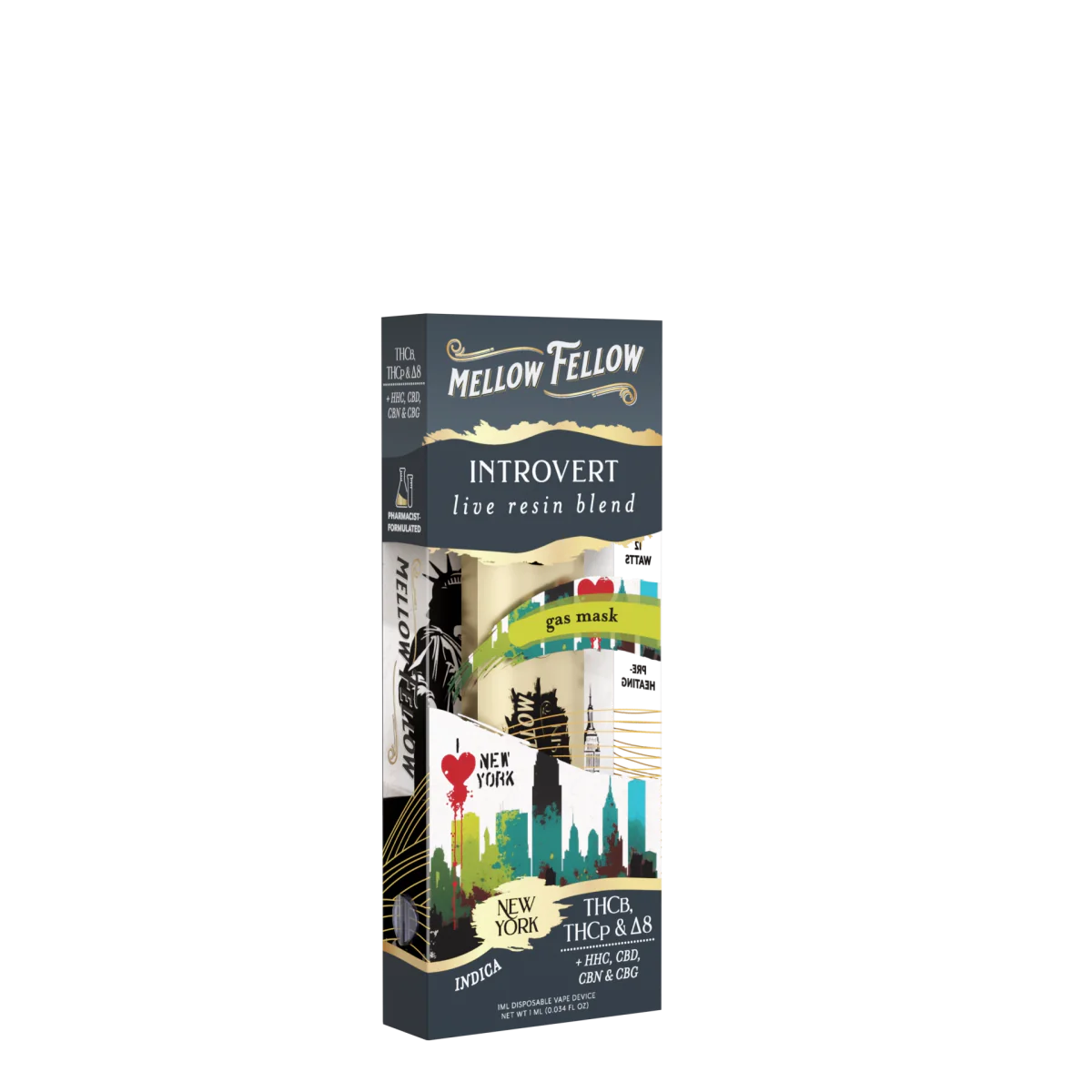 Mellow Fellow Introvert Blend - Destination: NYC - Live Resin 1ml Disposable Vape - Gas Mask (Indica) Best Price