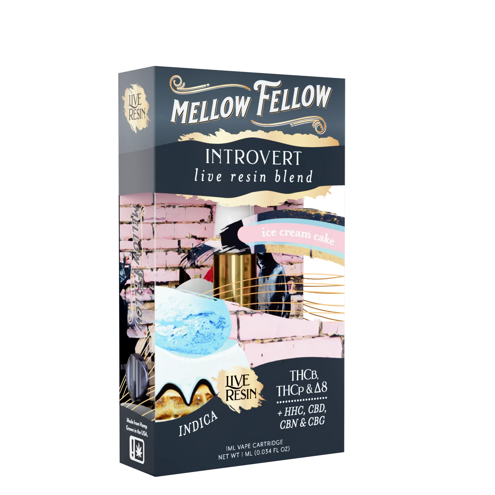 Mellow Fellow Introvert Blend 1ml Live Resin Vape Cartridge - Ice Cream Cake (Indica) Best Price