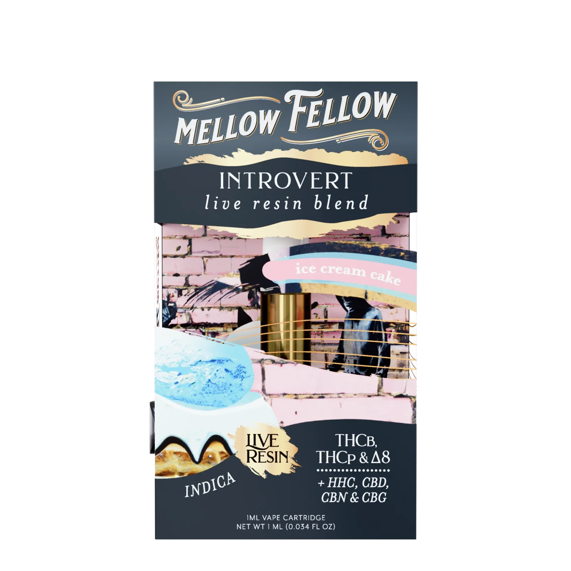 Mellow Fellow Introvert Blend 1ml Live Resin Vape Cartridge - Ice Cream Cake (Indica) Best Price