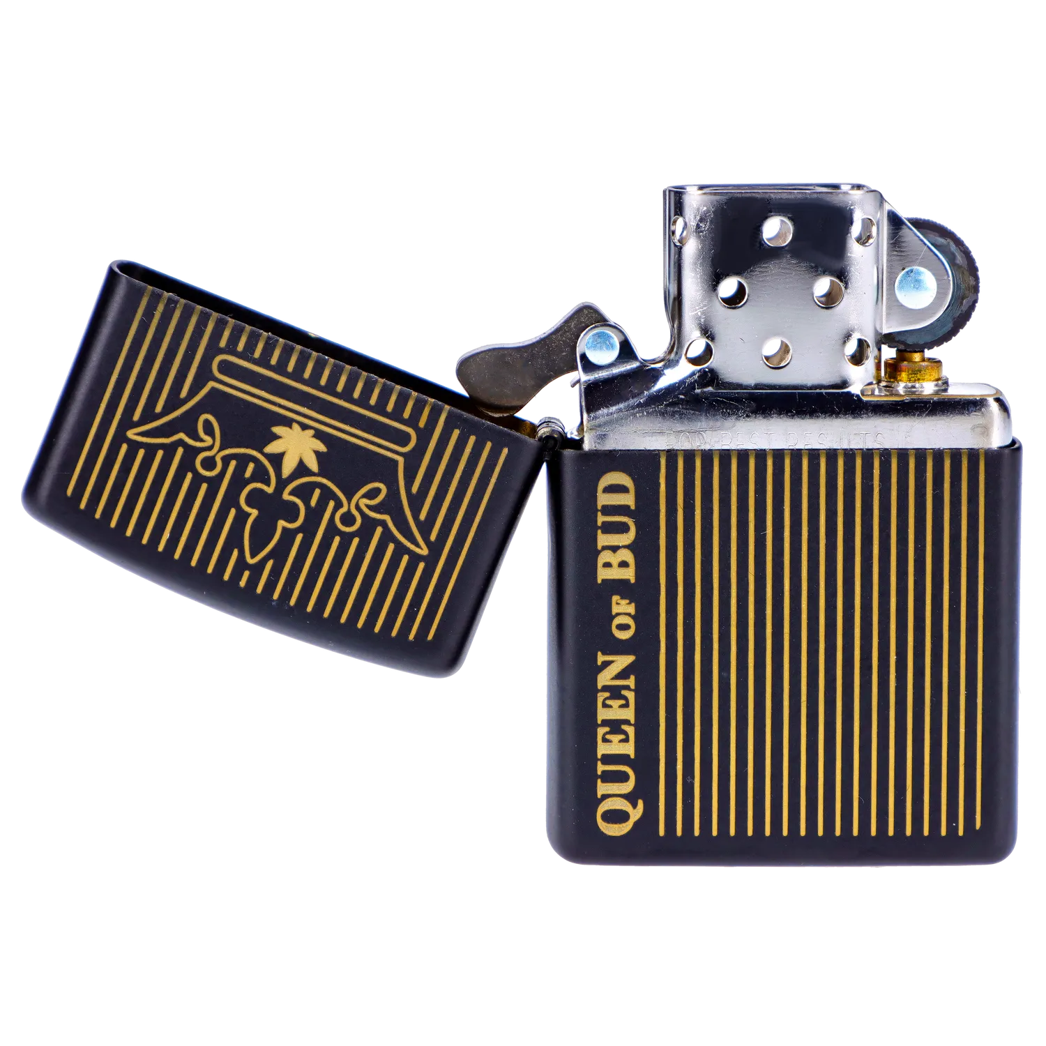 Queen of Bud Black Obsidian Vertical Flame Zippo