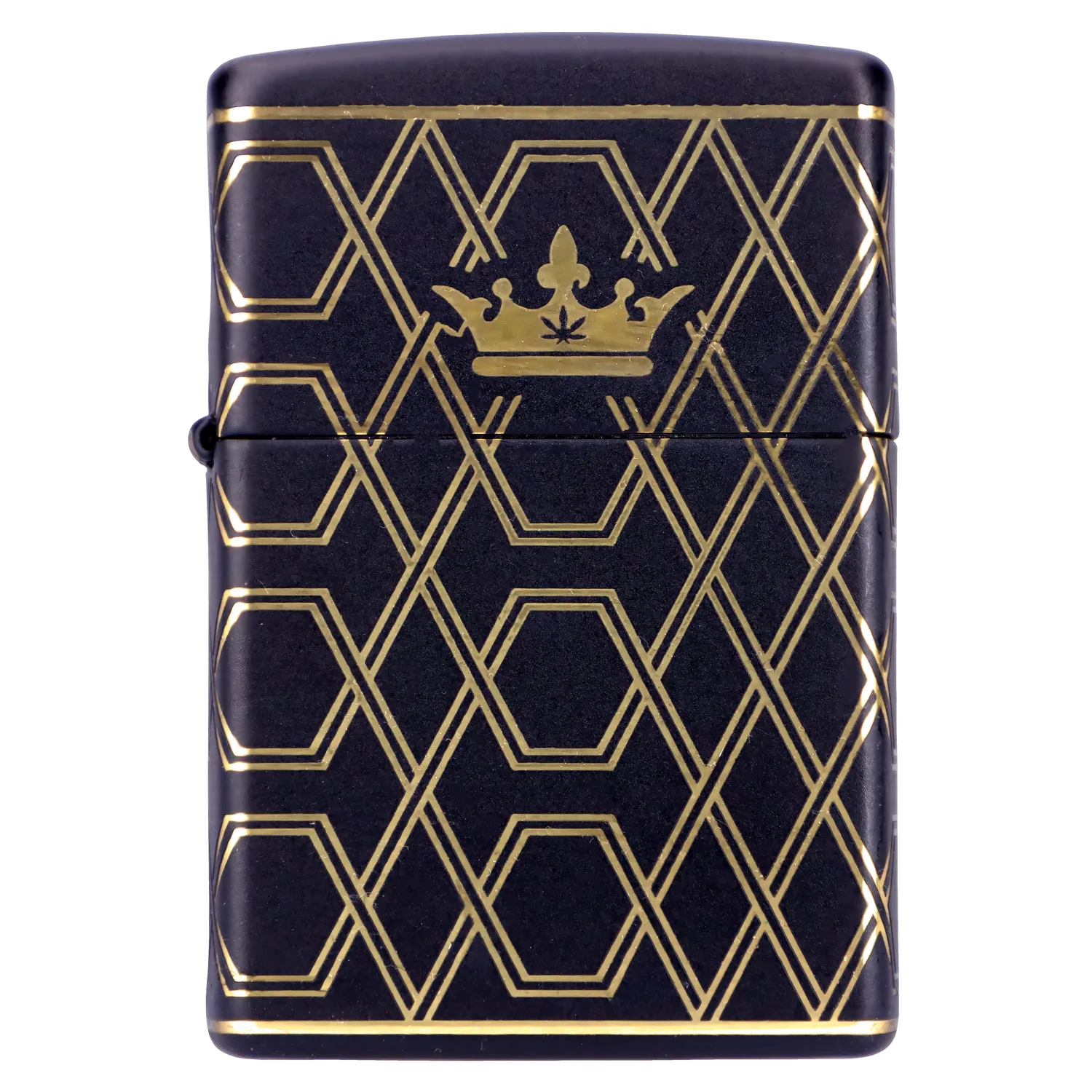 Queen of Bud Black Obsidian Geometric Zippo