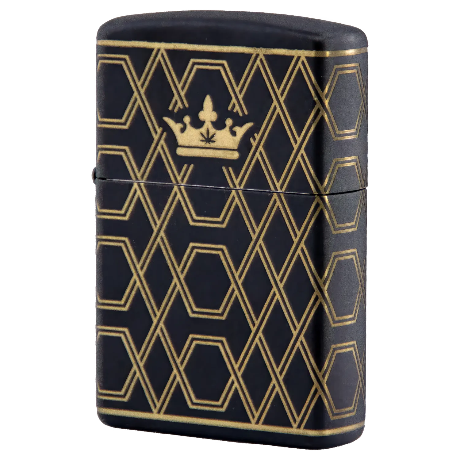 Queen of Bud Black Obsidian Geometric Zippo