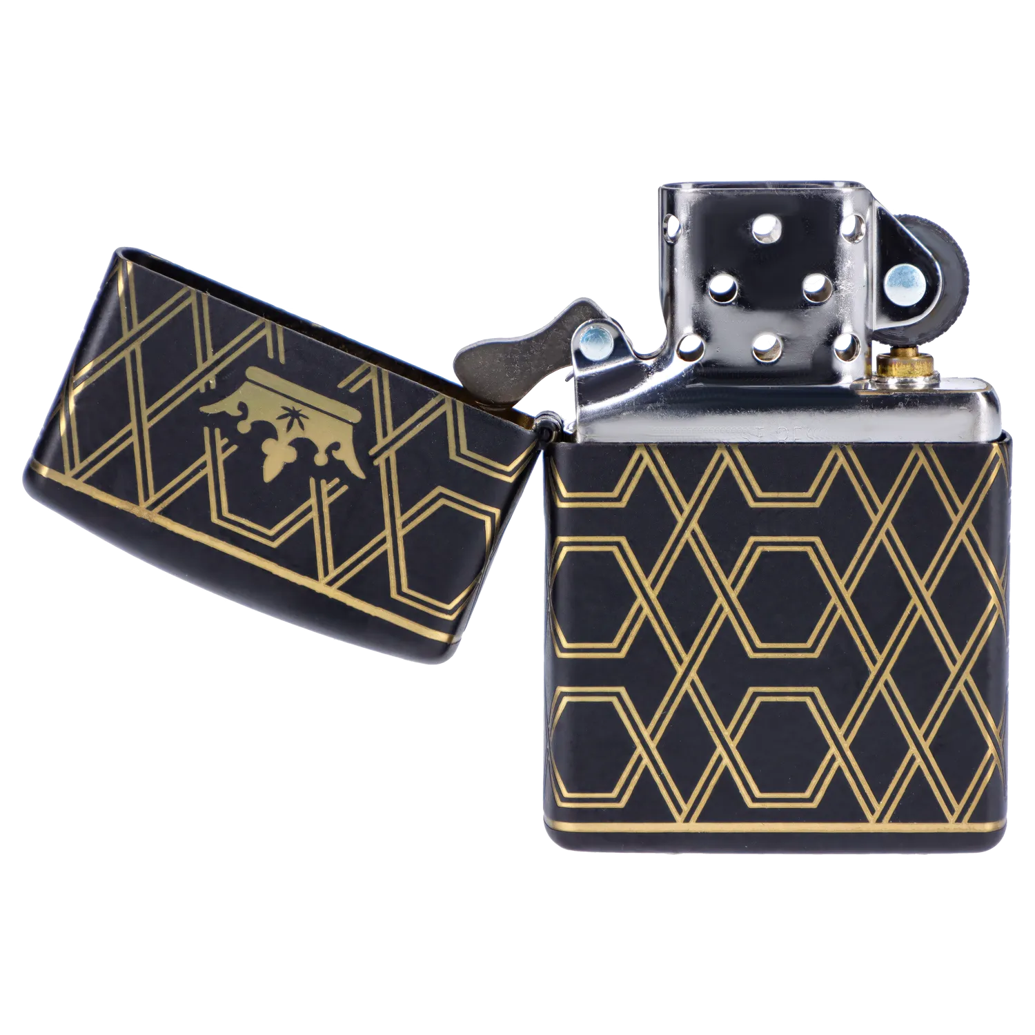 Queen of Bud Black Obsidian Geometric Zippo