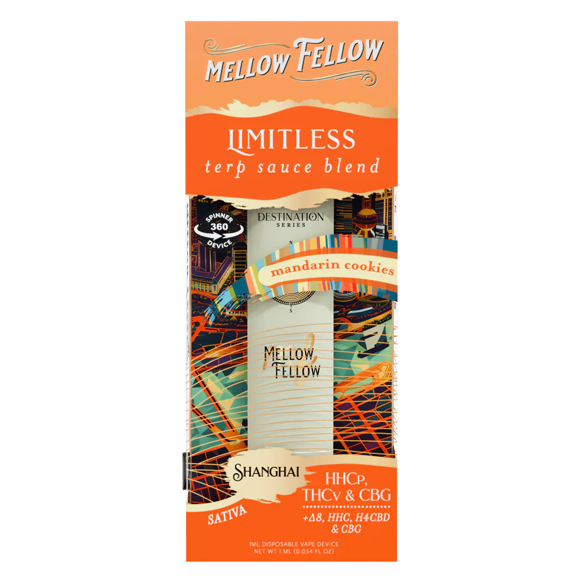 Mellow Fellow Limitless Blend - Terp Sauce 1ml Disposable Spinner Vape - Mandarin Cookies (Sativa) Best Price