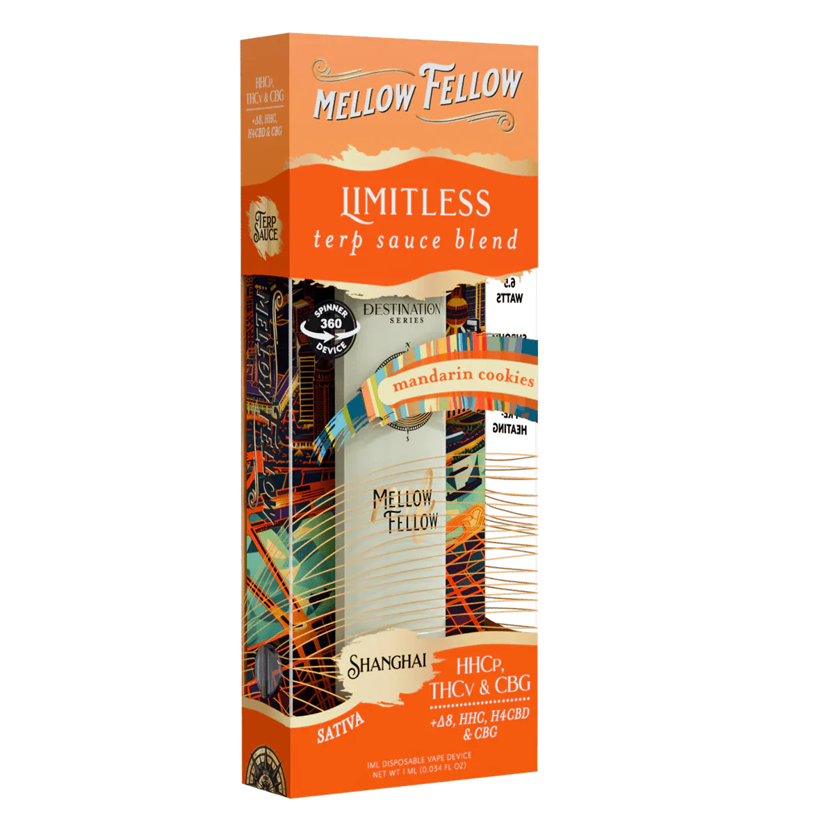 Mellow Fellow Limitless Blend - Terp Sauce 1ml Disposable Spinner Vape - Mandarin Cookies (Sativa) Best Price