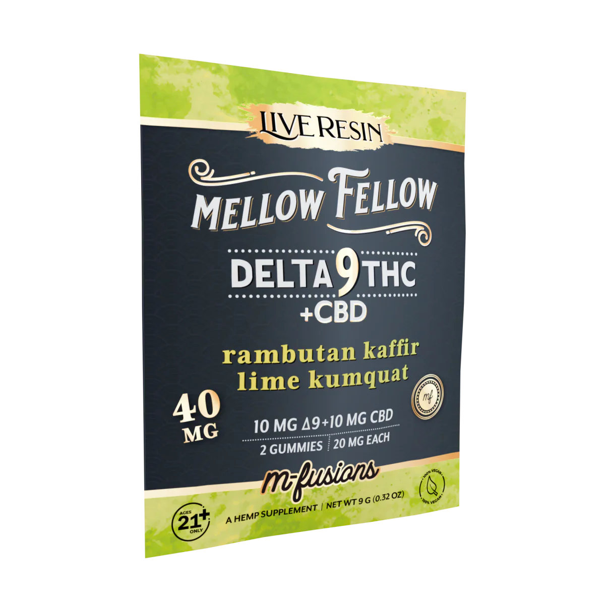 Mellow Fellow Delta 9 Live Resin Gummies 40mg 2 ct. - Rambutan Kaffir Lime Kumquat Best Price
