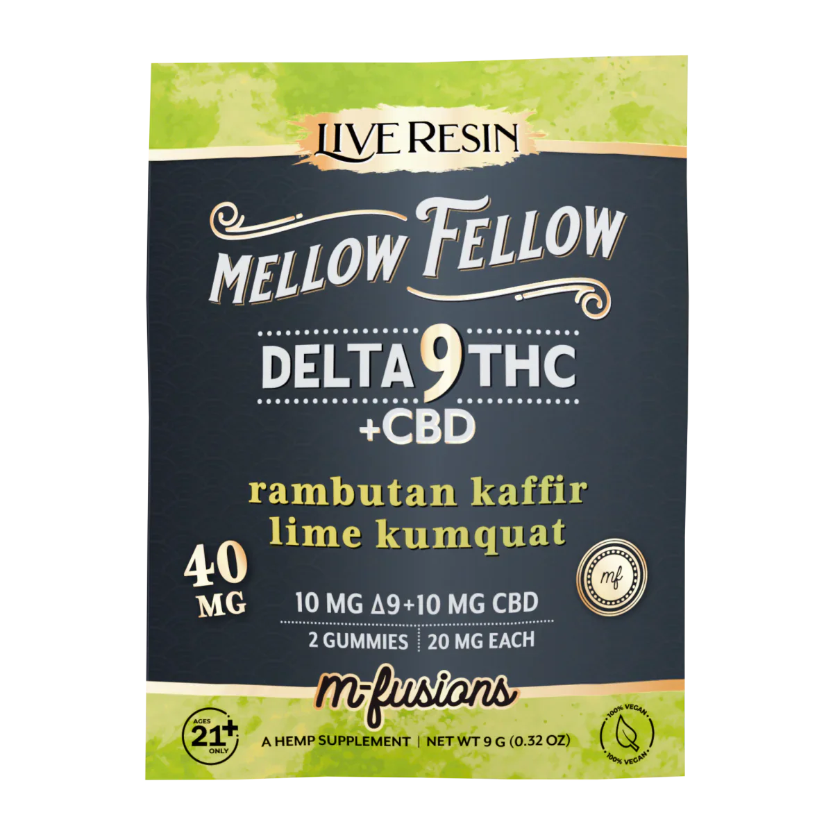 Mellow Fellow Delta 9 Live Resin Gummies 40mg 2 ct. - Rambutan Kaffir Lime Kumquat Best Price