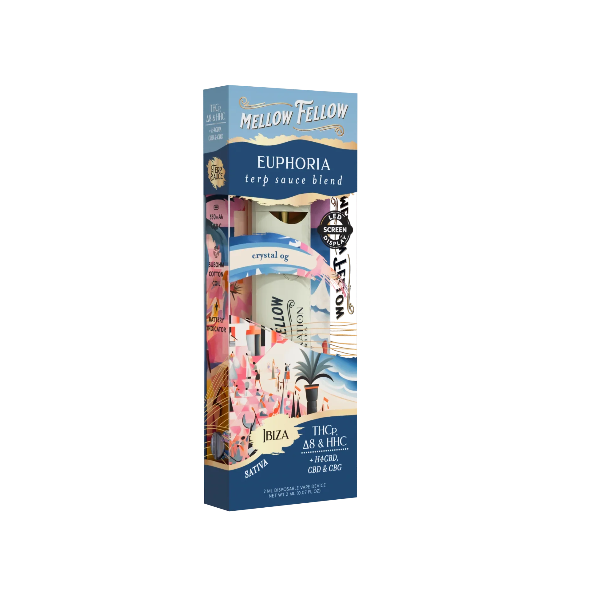 Mellow Fellow Euphoria Blend - Destination: Ibiza - Terp Sauce 2ml Disposable Vape - Crystal OG (Sativa) Best Price