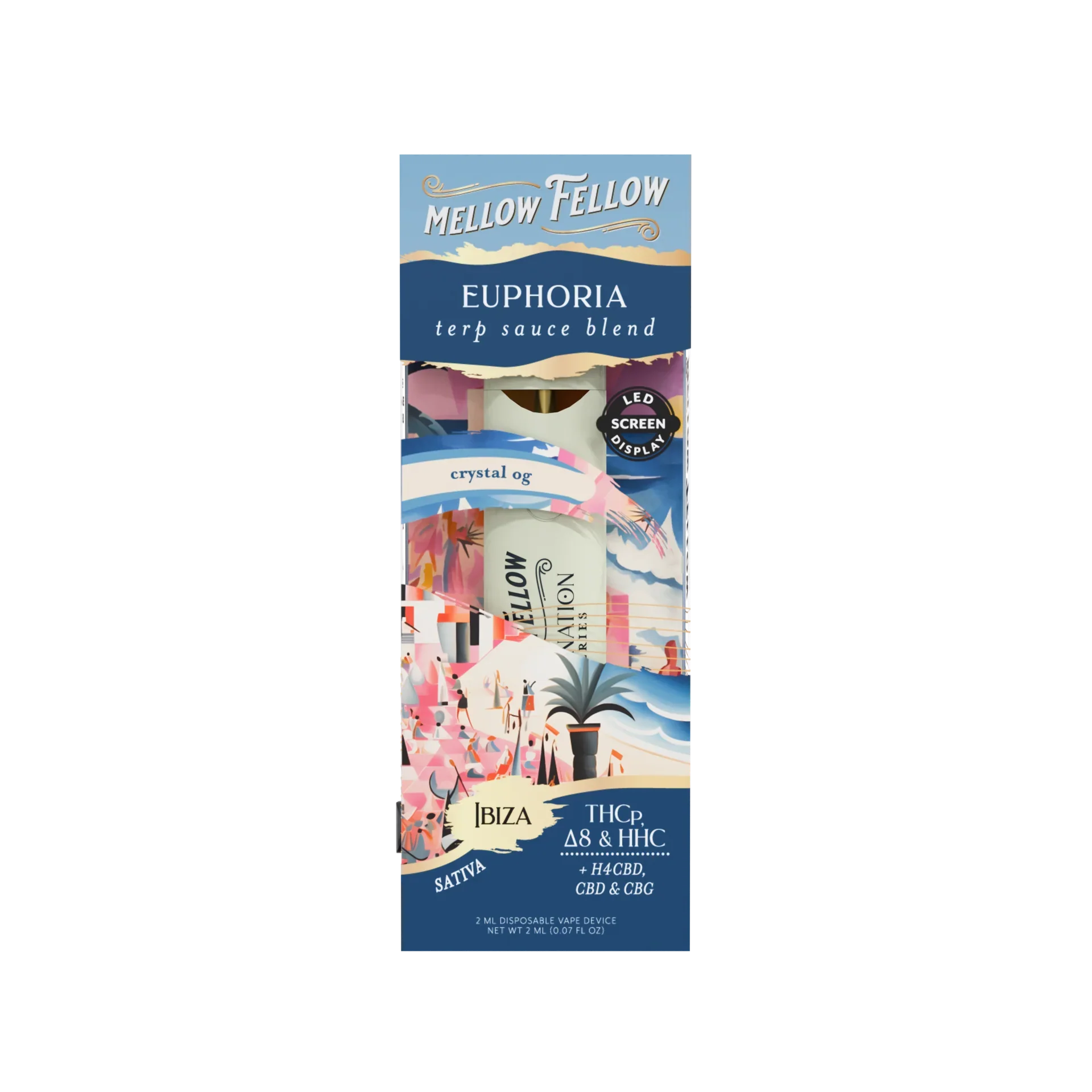 Mellow Fellow Euphoria Blend - Destination: Ibiza - Terp Sauce 2ml Disposable Vape - Crystal OG (Sativa) Best Price