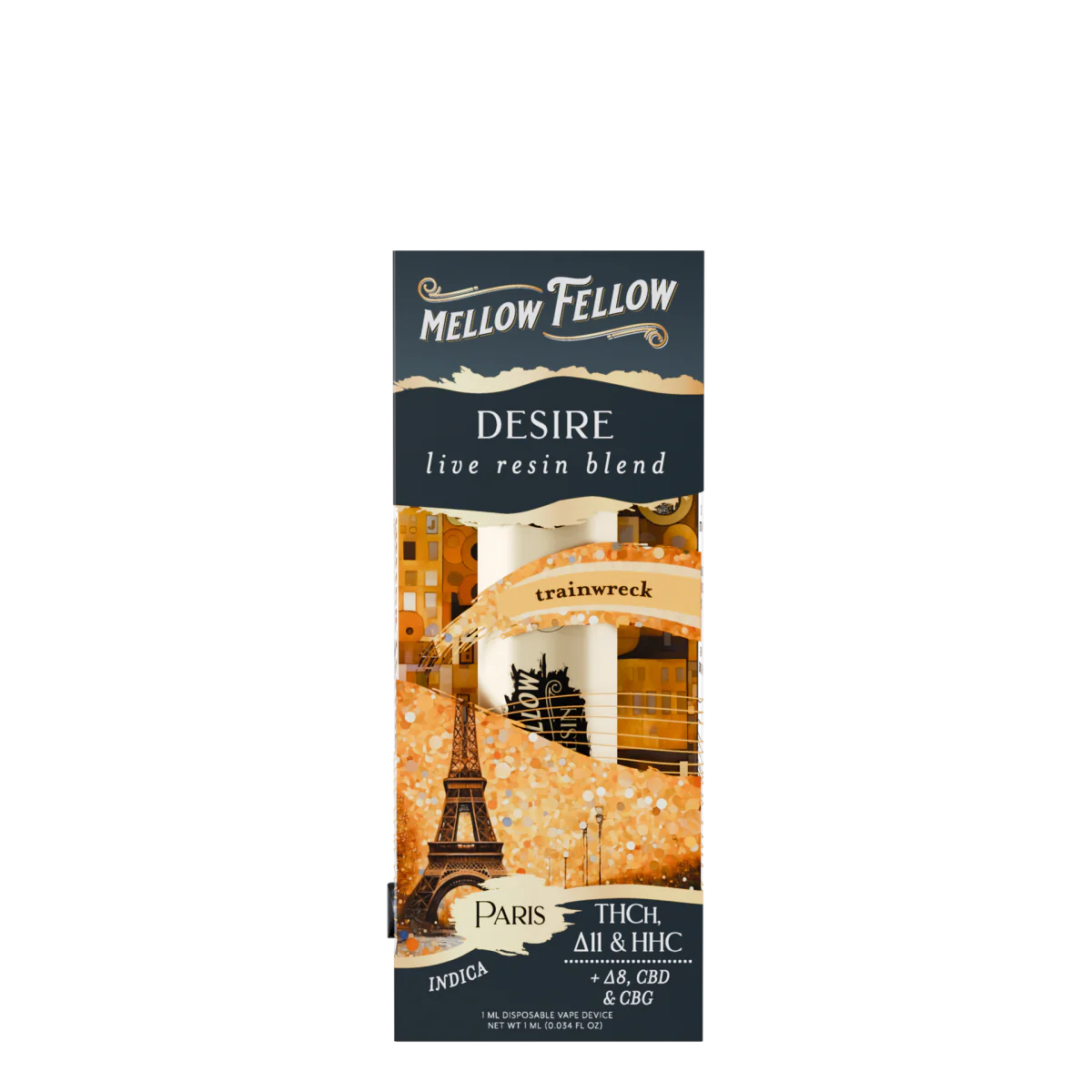 Mellow Fellow Desire Blend - Destination: Paris - Live Resin 1ml Disposable Vape - Trainwreck (Indica) Best Price