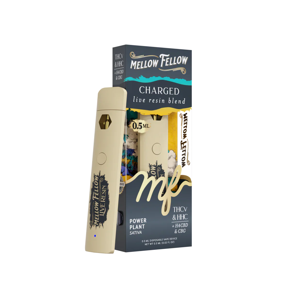 Mellow Fellow Charged Blend 0.5ml Live Resin Disposable Vape - Power Plant (Sativa)