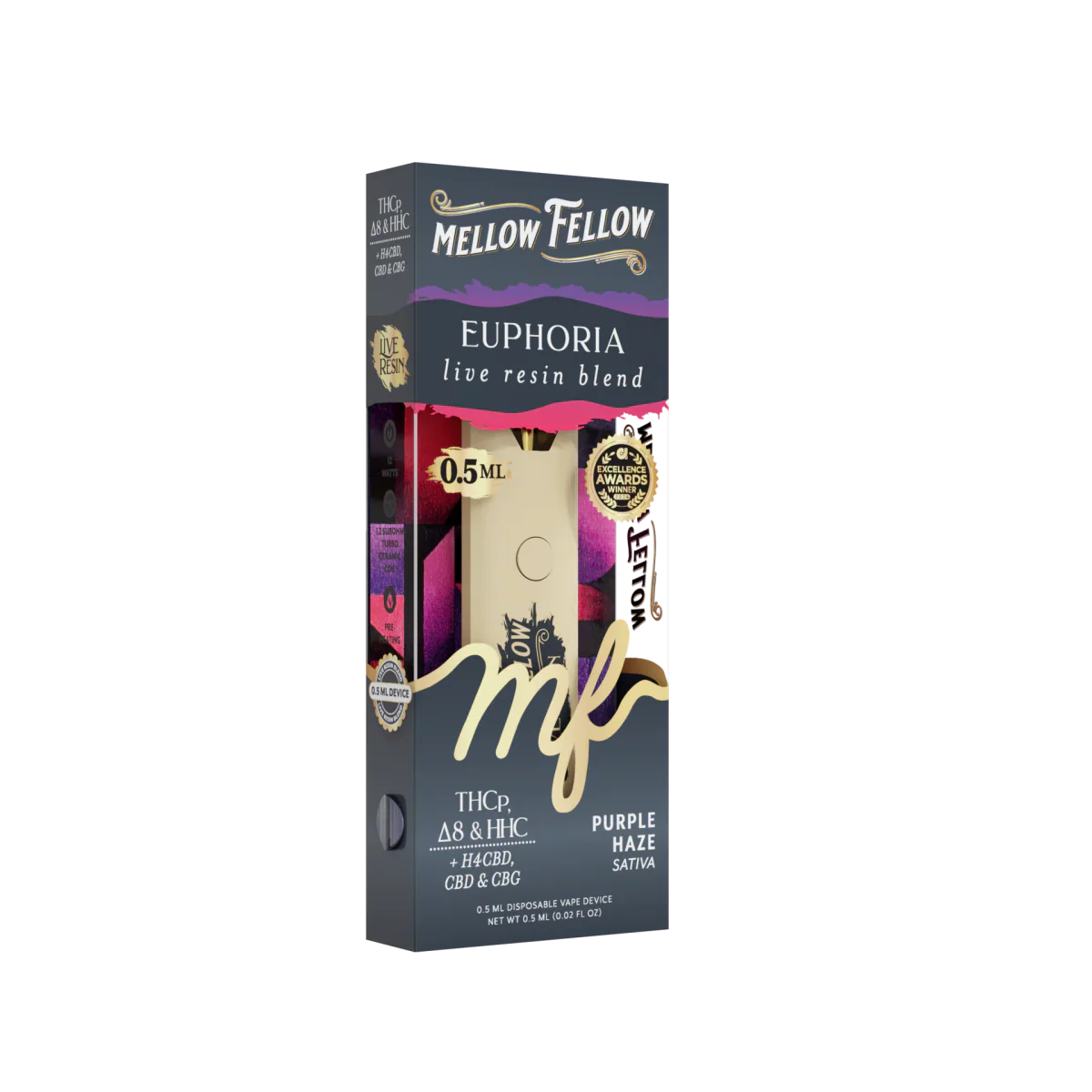 Mellow Fellow Euphoria Blend 0.5ml Live Resin Disposable Vape - Purple Haze (Sativa)