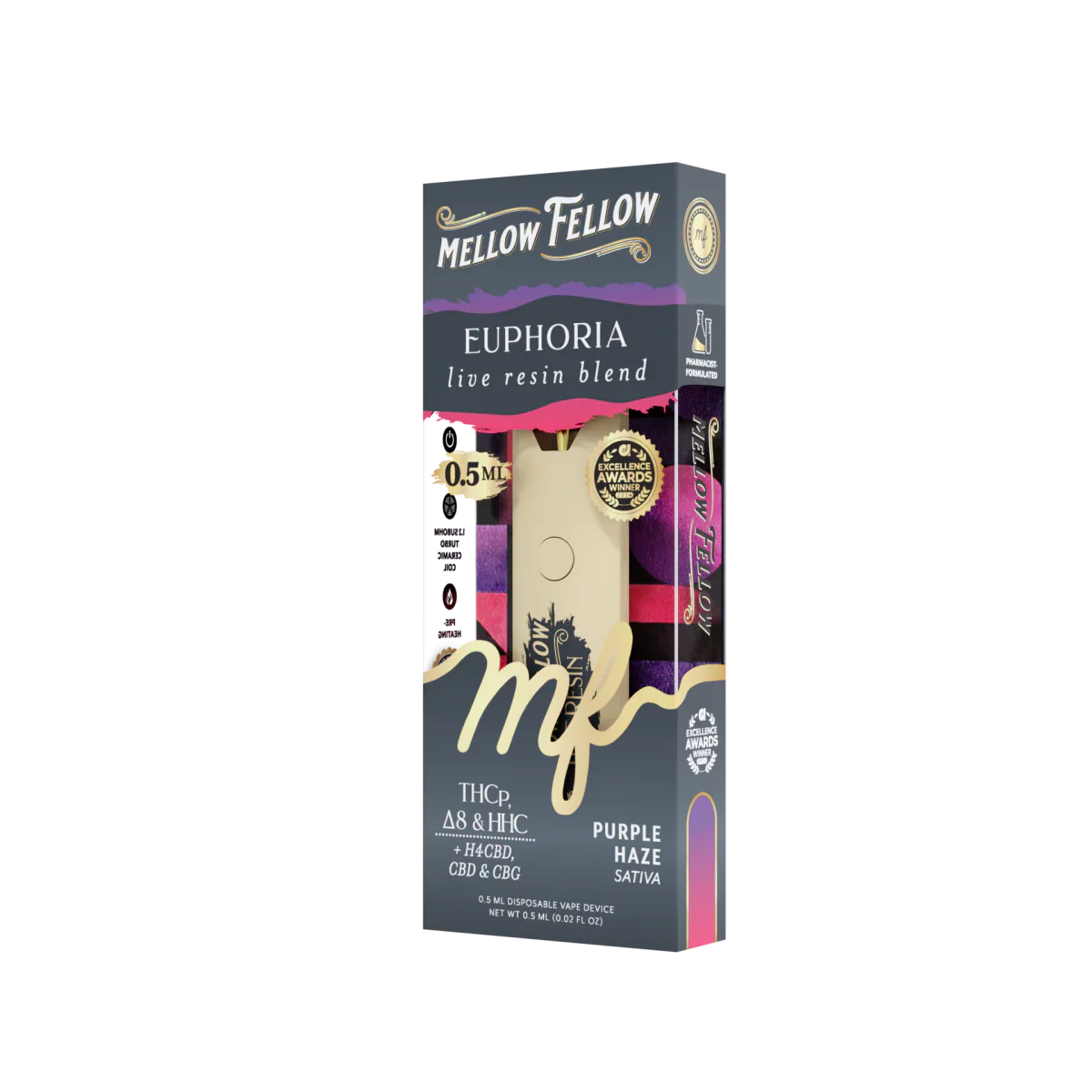 Mellow Fellow Euphoria Blend 0.5ml Live Resin Disposable Vape - Purple Haze (Sativa)