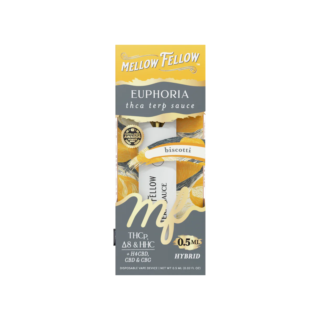 Mellow Fellow Euphoria Blend 0.5ml Terp Sauce Disposable Vape - Biscotti (Hybrid)