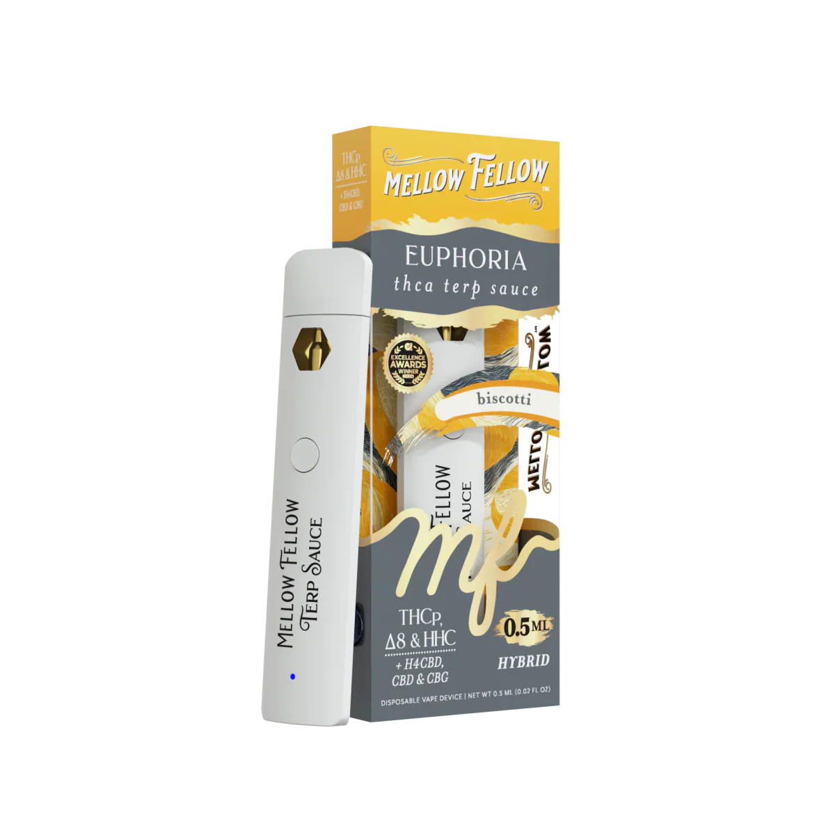 Mellow Fellow Euphoria Blend 0.5ml Terp Sauce Disposable Vape - Biscotti (Hybrid)