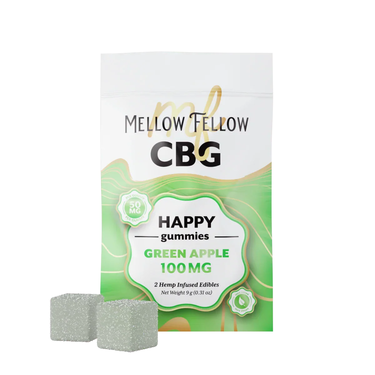 Mellow Fellow Happy CBG Gummies 100mg - Green Apple Best Sales Price - Edibles