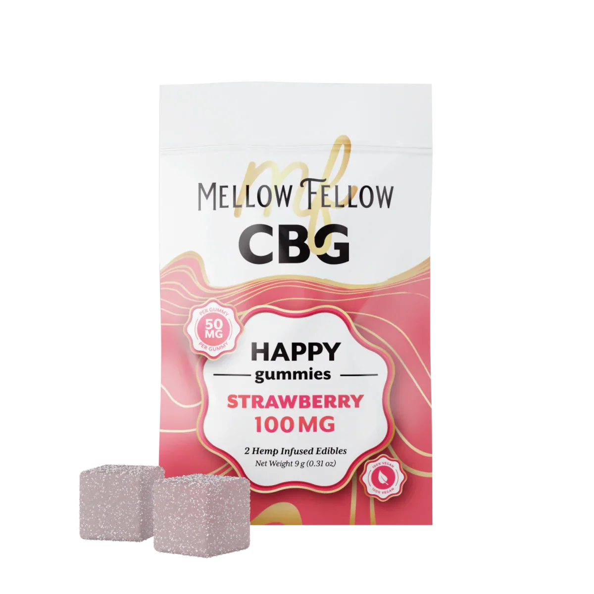 Mellow Fellow Happy CBG Gummies 100mg - Strawberry Best Sales Price - Edibles