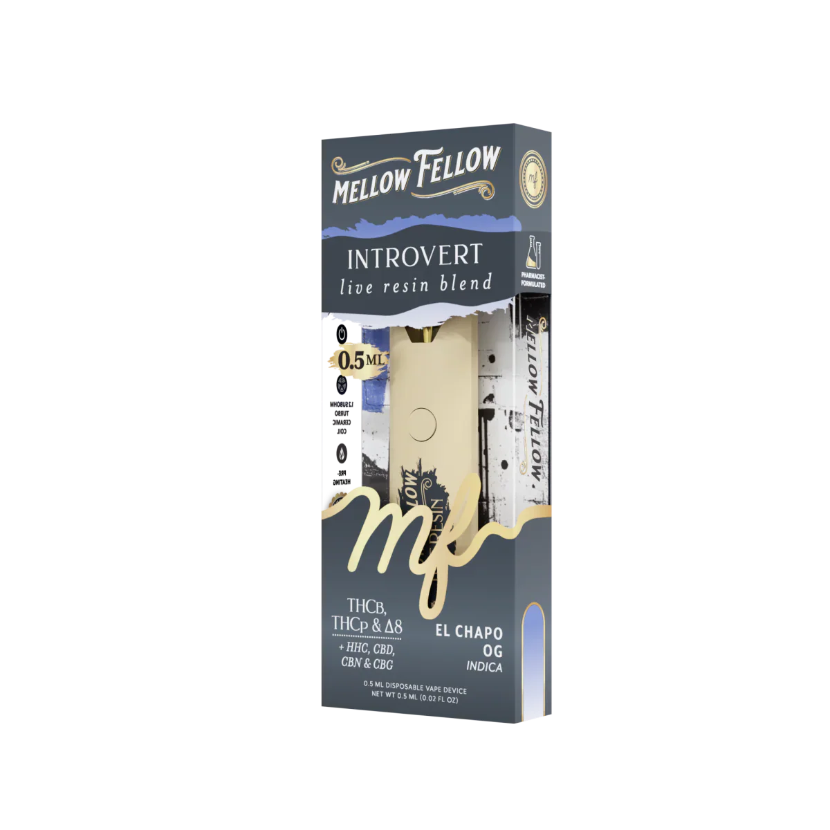 Mellow Fellow Introvert Blend 0.5ml Live Resin Disposable Vape - El Chapo OG (Indica)